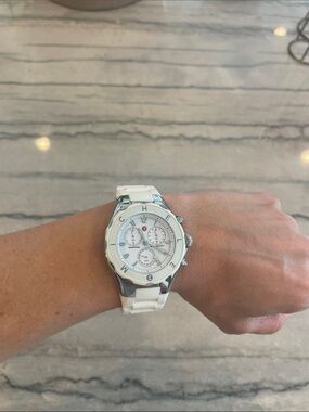 Michele Tahitian White silicone Chronograph Watch Needs Battery